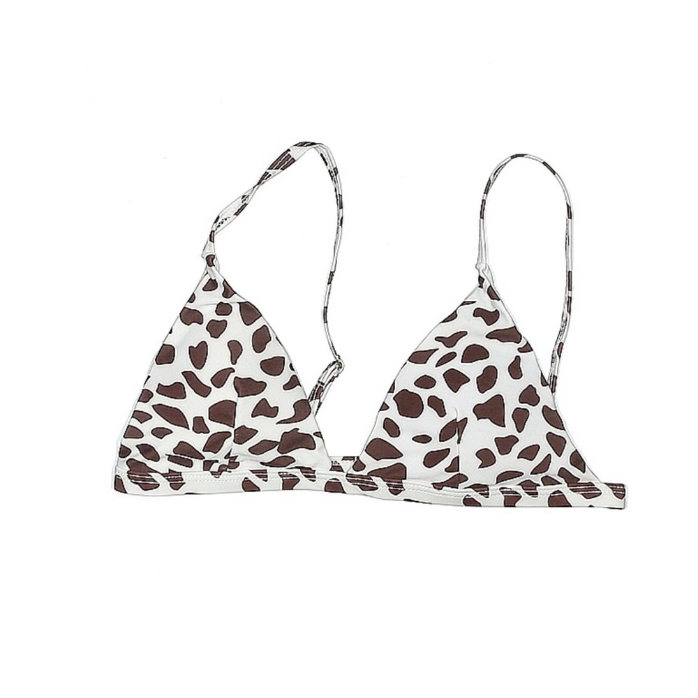 Brown and white cow print bikini top